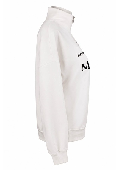 Trender Manhattan Baskı Yarım Fermuarlı Ekru Kadın Sweatshirt 27kdt1000023