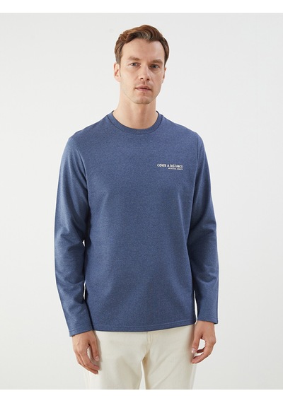 Lcw Eco Mavi Bisiklet Yaka Uzun Kollu Baskılı Erkek Sweatshirt