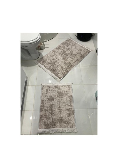 Buççin Online Mağaza Banyo Paspas Takımı Ikili Kaymaz Taban Makinada Yıkanabilir Polyester Orta 6 - 12 Mm Kahverengi Çok Renkli