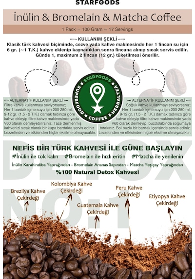 Inülin Ve Bromelain Coffee 100 Gr. Türk Kahvesi Filtre Kahve No: 1  Coffee İnce Öğütülmüş