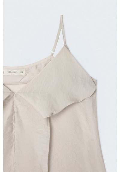 Sateen Fırfır Detaylı Askılı Bluz - Taş-137724