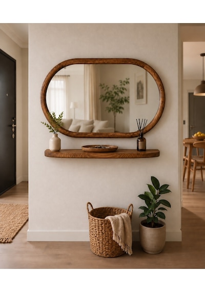 Dekoratif Elips Model 110x70 Cm Aynalı Dresuar - Raf Ceviz