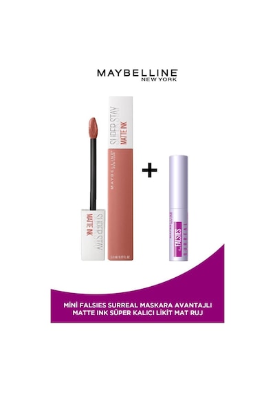 Maybelline New York Super Stay Matte Ink Unnude Likit Mat Ruj 65 Seductress + Mini Falsies Surreal Maskara