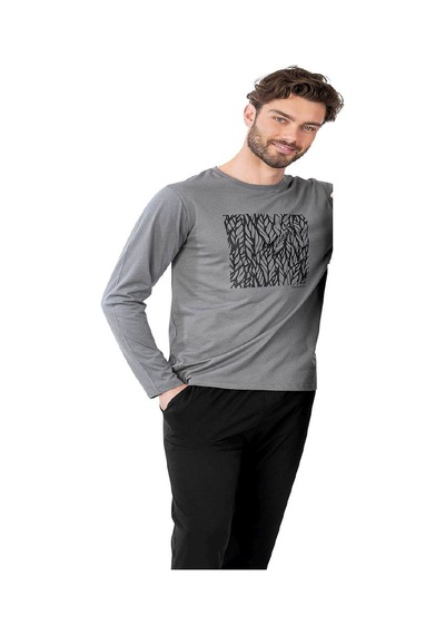 Pierre Cardin 6066 Erkek Gri Uzun Kollu Yuvarlak Yakalı Pijama Takım Gri