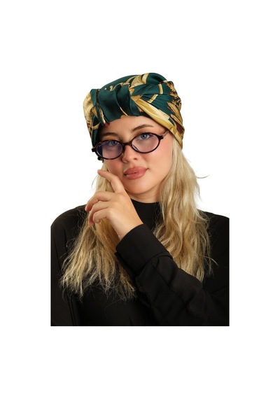 Hürrem Bone Zümrüt Pratik Hazır Geçmeli Tesettür Bone İpek Desenli 2410 37 Zümrüt