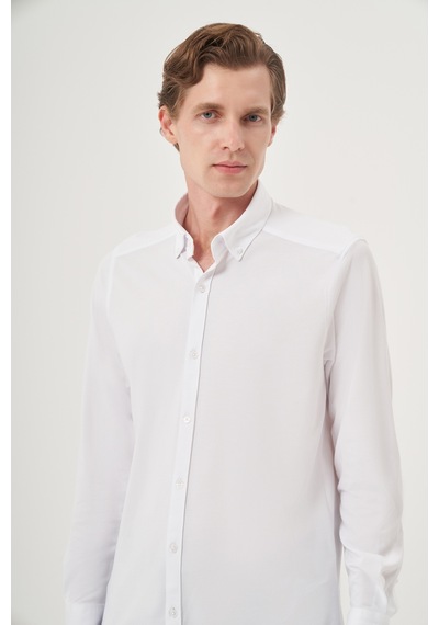 Morven Erkek Beyaz Örme Slim Fit Düğmeli Yaka Gömlek 25ms004024600 Beyaz Beyaz