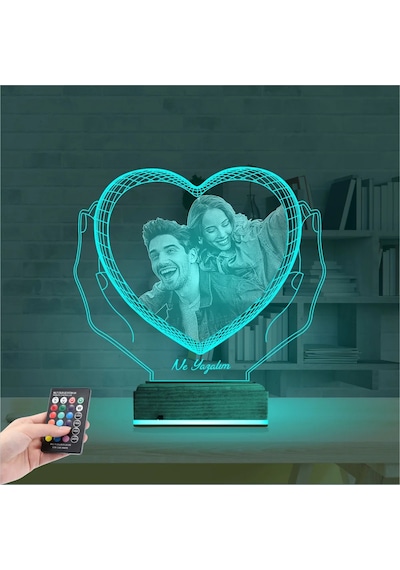Luvivia Kalp Sevgiliye Hediye Fotoğraflı 3d Lamba - Masa Gece Lambası V2