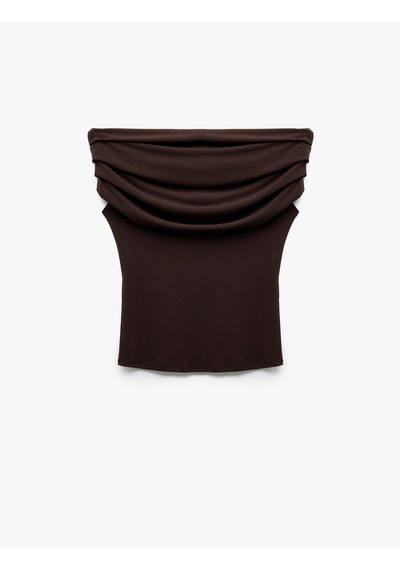 Koton Krep Kumaş Drape Detaylı Straplez Bluz Kahverengi 5sak10045uk Kahve