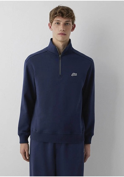Mavi Patch Nakışlı Yarı Fermuarlı Lacivert Erkek Sweatshirt M0s10613-70490