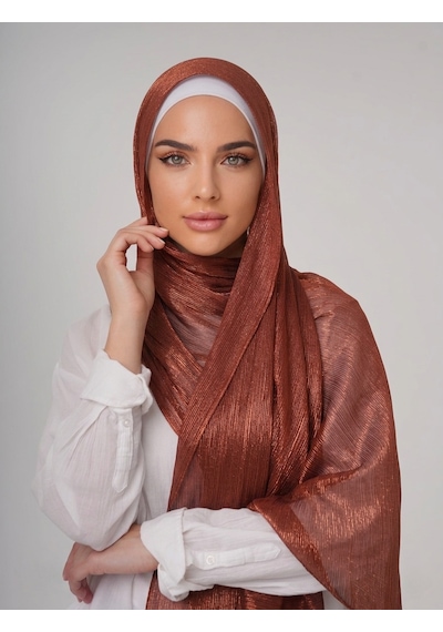 İpek Dükkanı Organza Shımmer Abiye Üzeri Parlak Şal Tuğla