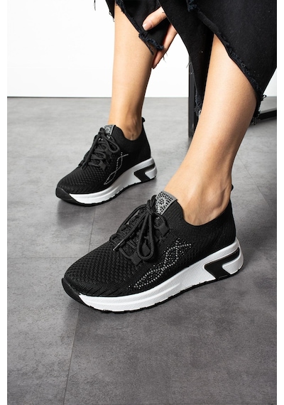 Shoetek Luminita Kadın Sneakers Bağcıklı Triko Dokumalı Yandan Taşlı Spor Ayakkabı Siyah Siyah Shoetek Luminita Kadın Sneakers Bağcıklı Triko Dokumalı Yandan Taşlı Spor Ayakkabı Siyah Siyah