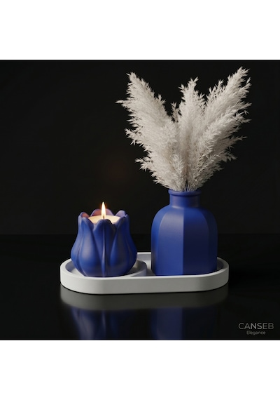 3lü Premium Avangard Köşeli Pampas Vazosu Lale Mumluk Seti - Tealight Mum Hediyeli 07447252