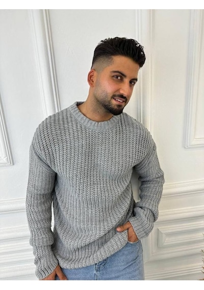 Elku Moda Kazak Oversize Çift Kat Zincir Örgü Naturel Pamuk Bol Kesim Tüylenmez Triko Kazak Gri Elku Moda Kazak Oversize Çift Kat Zincir Örgü Naturel Pamuk Bol Kesim Tüylenmez Triko Kazak Gri