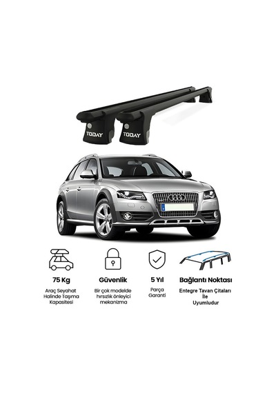 Trio-ı Audi A6 Allroad 2016-2011 Uyumlu Siyah Kilitli Ara Atkı 120cm Port Bagaj Tavan Barı