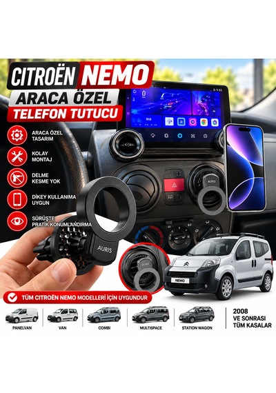 Citroen Nemo Özel Araç Içi Premium Telefon Tutucu - Araba Telefon Tutacağı Havalandırma Için Siyah