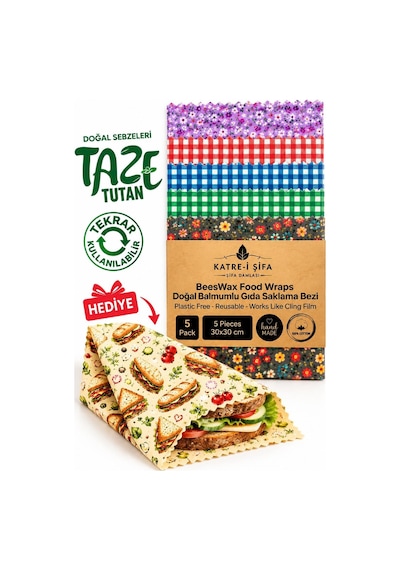 Balmumlu Doğal Gıda Saklama Bezi 5 Parça Balmumu Bez Beeswax Food Çok Renkli