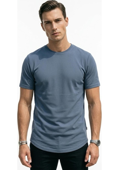 Plus Scorpion Erkek Slim Fit Basic Tişört Esnek, Terletmeyen Pike Dokulu Kumaş İndigo