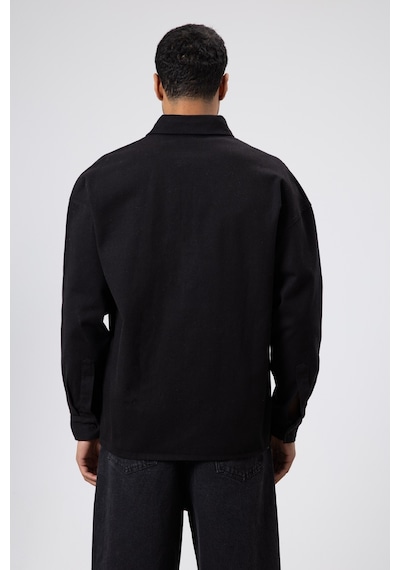 Vamos Oversize Gabardin Gömlek Ceket Siyah