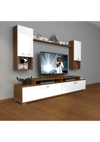 Decoraktiv Ekoflex 5da Mdf Tv Ünitesi Tv Sehpası - Ceviz Beyaz Ahşap - Beyaz