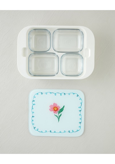 English Home Bright Floral Melamin 4'lü Cam Kapaklı Kahvaltılık 30x21 Cm Renkli Çok Renkli