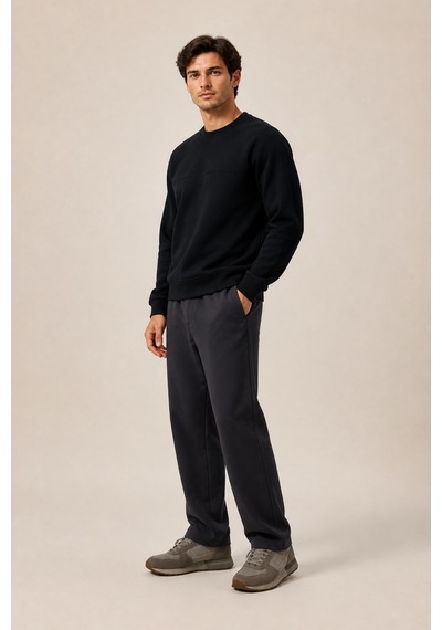 Redline Steni Yeni Sezon Erkek Regular Fit Kışlık Bisiklet Yaka Sweatshirt Siyah