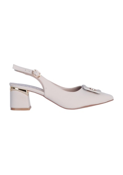 Esracan 2804 5cm Slingback Kadın Topuklu Ayakkabı Krem