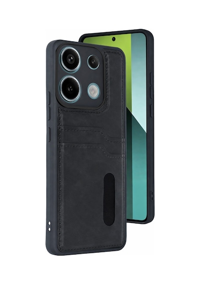 Xiaomi Redmi 15c 4g Uyumlu Sara Kartvizitli Deri Kılıf - Siyah