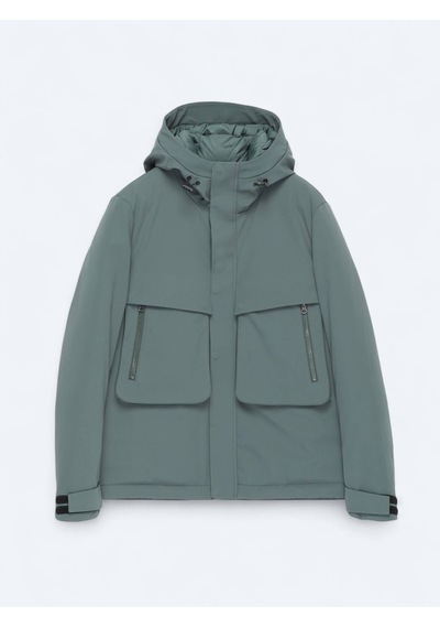Kip Haki Regular Fit Kapüşonlu Casual Dokuma Mont