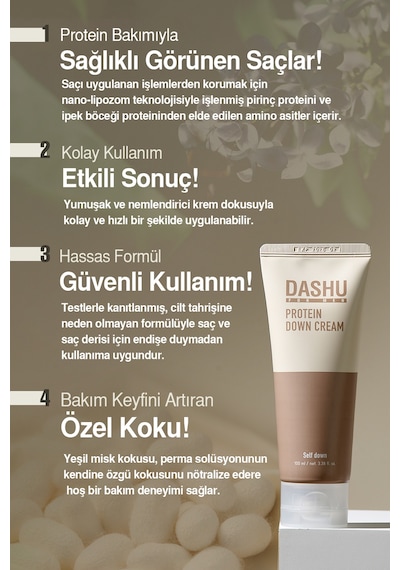Uzun Süre Kalıcı Etki Sunan, Protein İçerikli Saç Düzleştirici Krem Dashu For Men Protein Down Cream