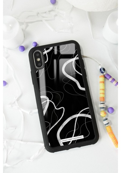 Apple Uyumlu iPhone X - Xs Black Wave Tasarımlı Glossy Telefon Kılıfı Siyah