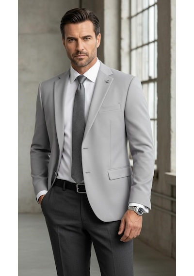 Plus Scorpion Slim Fit Pike Dokuma Erkek Blazer Ceket Modern Şık Günlük Kombin Gri