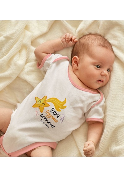 Bk Gift Bk Kids Kişiye Özel Beni Teyzeme Götürün Tasarımlı Pembe Bebek Body Zıbın - Model 1 Sarı
