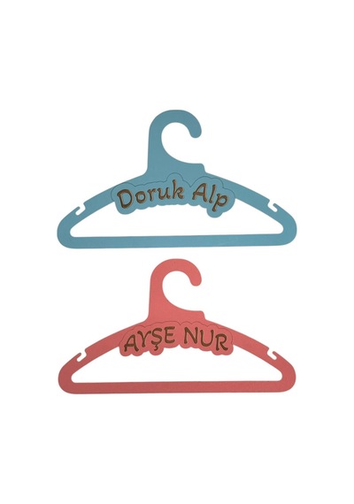 İsim Yazılabilir Ahşap Bebek Elbise Askısı, Çocuk Elbise Askısı, Elbise Askılığı Çok Renkli
