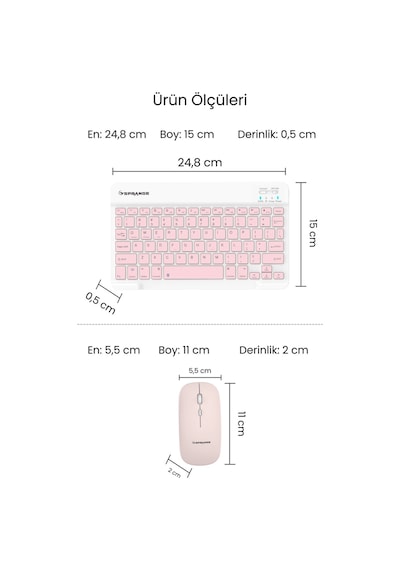 Tablet Ve Telefonlar İçin Bluetooth - Wireless Klavye Ve Mouse Set - Pembe Diğer