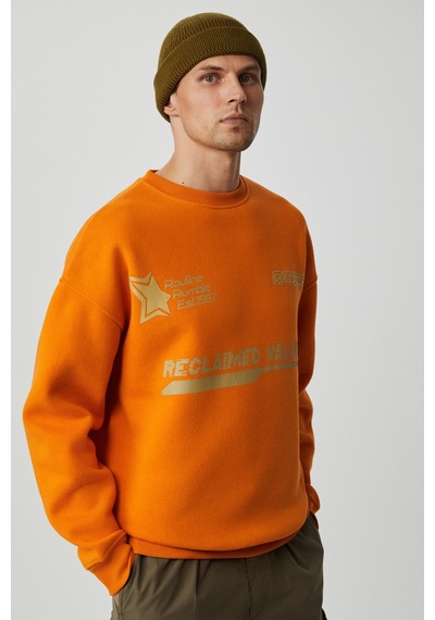 Grımelange CASSY Erkek Organik Pamuklu Yumuşacık Baskı Detaylı Hardal Sweatshirt