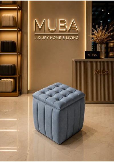 Yeni Sezon İthal Belora Kumaş Puf 40x40 Cm Ultra Yumuşak, Lüks Dokulu, Premium Kalite Kare Puf Mavi - 908231317 Mavi