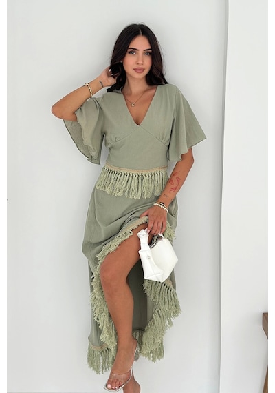 Asprin Fashion Püsküllü Bluz Etek Takım Haki Haki