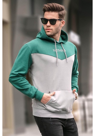 Madmext Gri Kapüşonlu Renk Bloklu Erkek Sweatshirt 6024 Gri