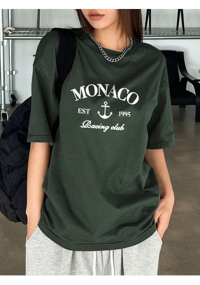 Uyguntarz Unisex Monaco Baskılı Tasarım Tshirt Yeşil