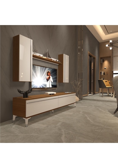 Decoraktiv Eko 7 Mdf Std Silver Tv Ünitesi Tv Sehpası Ceviz - Beyaz
