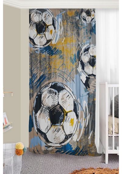 Futbol Topu Çift Kanatlı Çocuk Odası Fon Perde