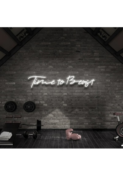 Time To Beast Yazılı Neon Tabela Beyaz