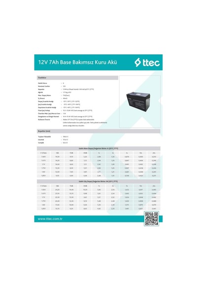 Ttec Base 12v 7ah Bakımsız Kuru Akü 03/2023 Üretim - 1