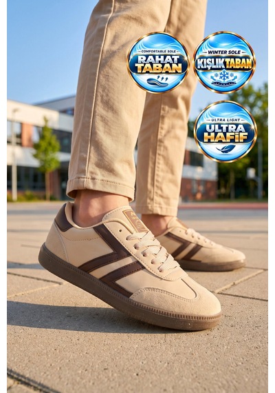 Lento Bej Bağcıklı Hafif Rahat Unisex Yürüyüş Ve Spor Ayakkabı Sneaker 234750