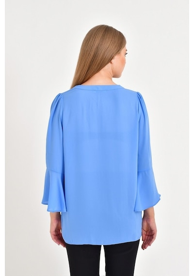 Myline Kadın Önü Ve Kolları Volanlı Bluz 45838 Mavi