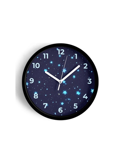 Soyut Yıldızlı Modern Tasarım Duvar Saati - 25cm - Önü Camlı Siyah Kasa - Sessiz Mekanizma-jh0730 Siyah