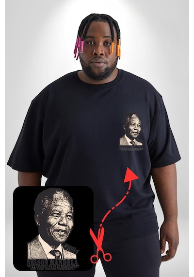 Angemiel Nelson Mandela Siyah Büyük Beden Kadın Basic Minimal Baskılı Tişört Siyah