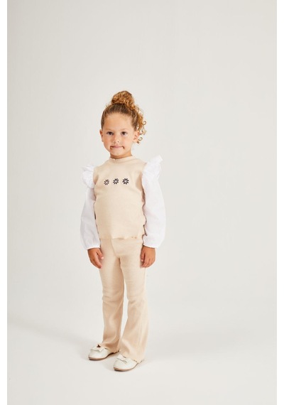 Noble Kids Kız Çocuk Çiçek Nakışlı Triko Takım Bej Noble Kids Kız Çocuk Çiçek Nakışlı Triko Takım Bej