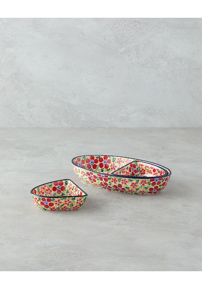 English Home Botanic Stoneware 3 Parça Sunumluk 23x12x4 Cm Renkli Renkli