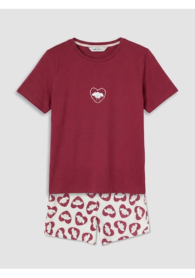 Lcw Young Ekru Bisiklet Yaka Baskılı Kadın Şortlu Pijama Takımı